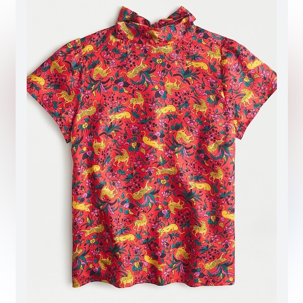 J. Crew Collection silk bow-back top in jungle cat floral print